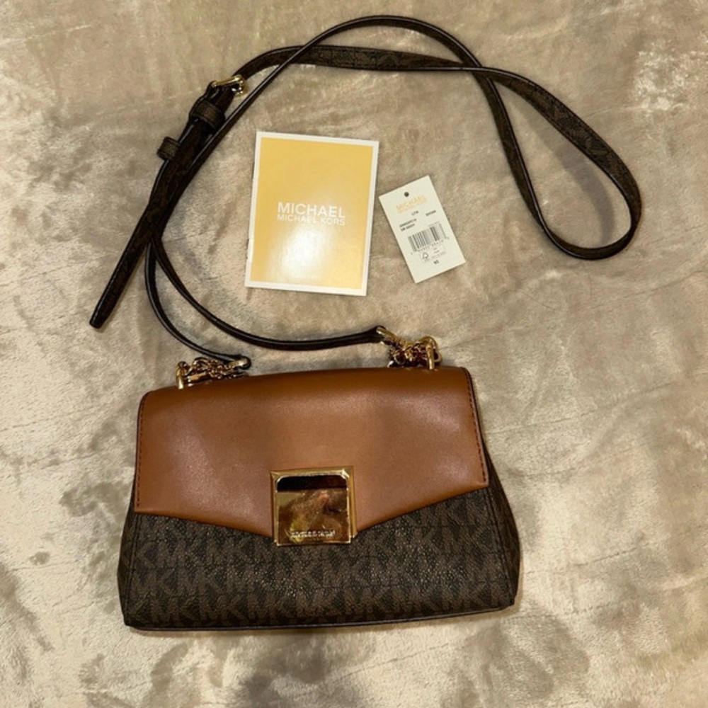 Lita Small Two-Tone Logo and Leather Crossbody
Bag | Michael Kors| like new